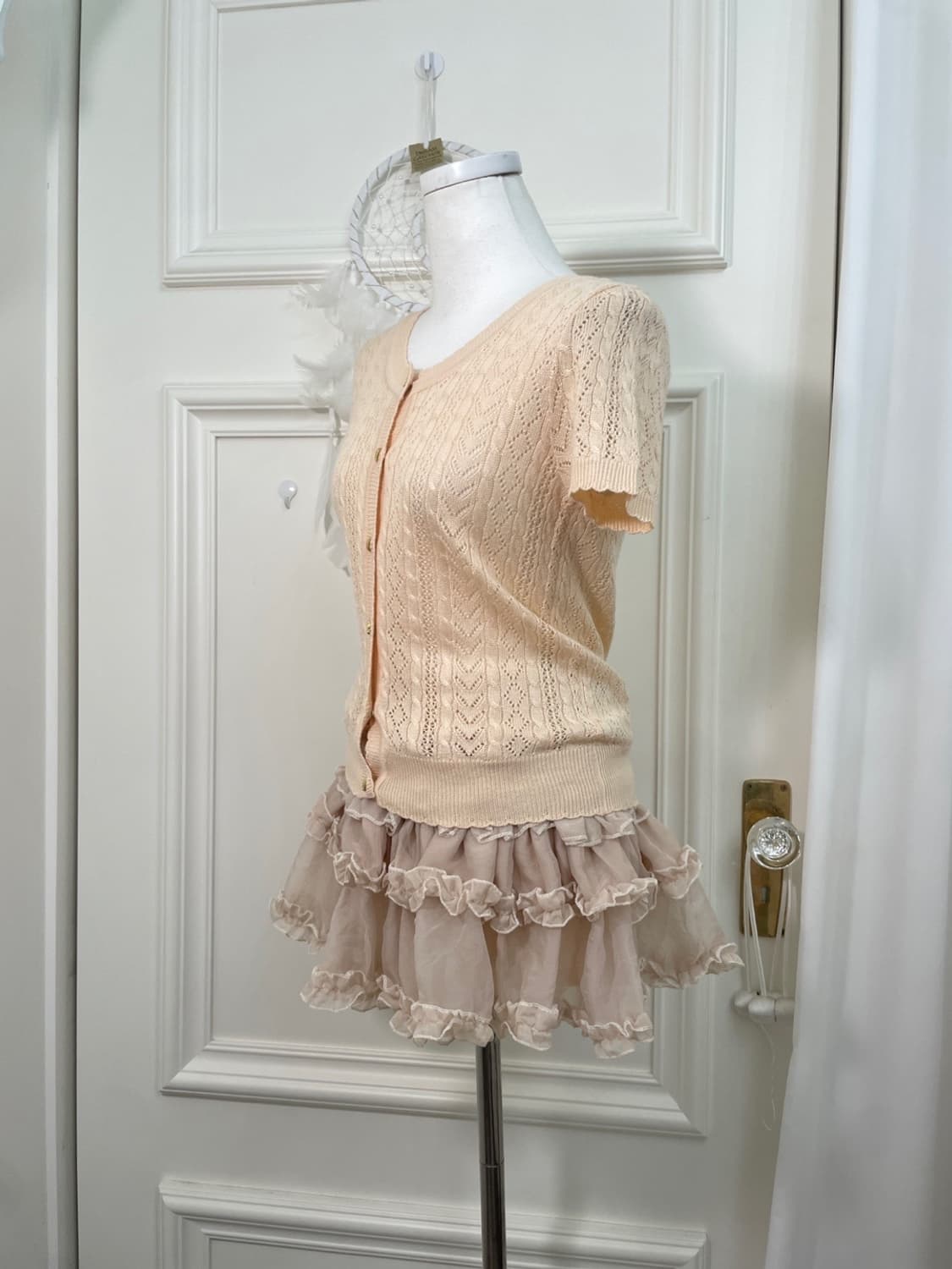 coral crochet half knit cardogan(size-S) 상품이미지2