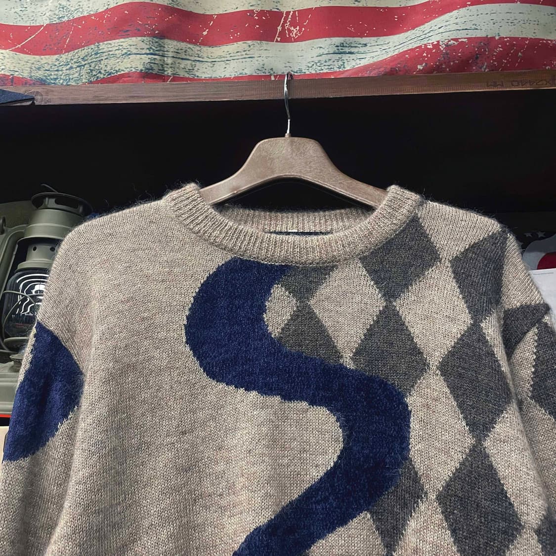 90s 지노캣티 하프 아가일 패턴 울 니트 스웨터 N502 상품이미지3