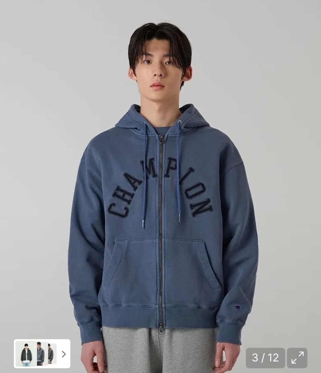 아치 로고 루즈핏 가먼트다잉 후드 집업 blue L 상품이미지2