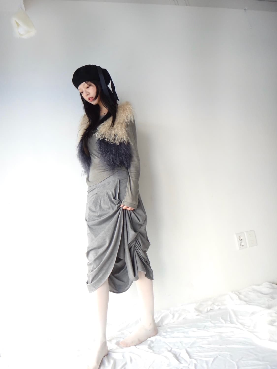 Ribbon strap beret / black 상품이미지3