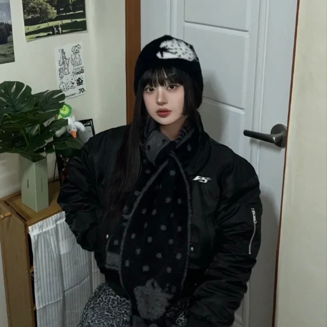 비디오자키 비니 블랙화이트 상품이미지1