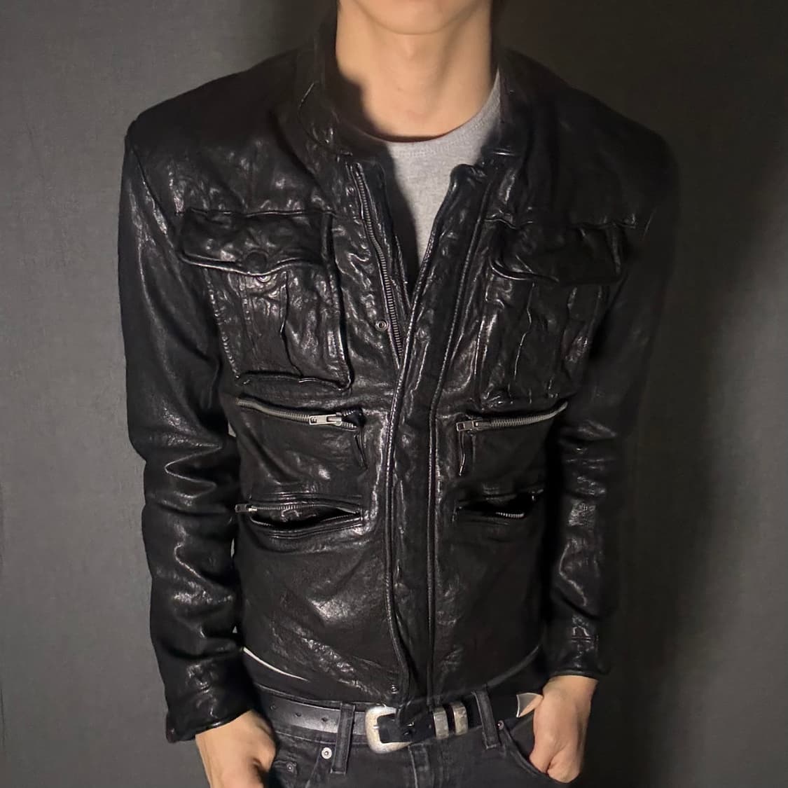 lamb skin pocket leather jacket 상품이미지4