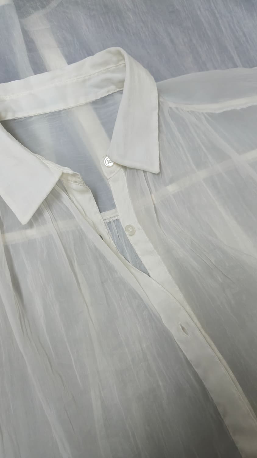 GU 시어 셔츠 미니 원피스 M 화이트 시스루 나일론 커버업 상품이미지5