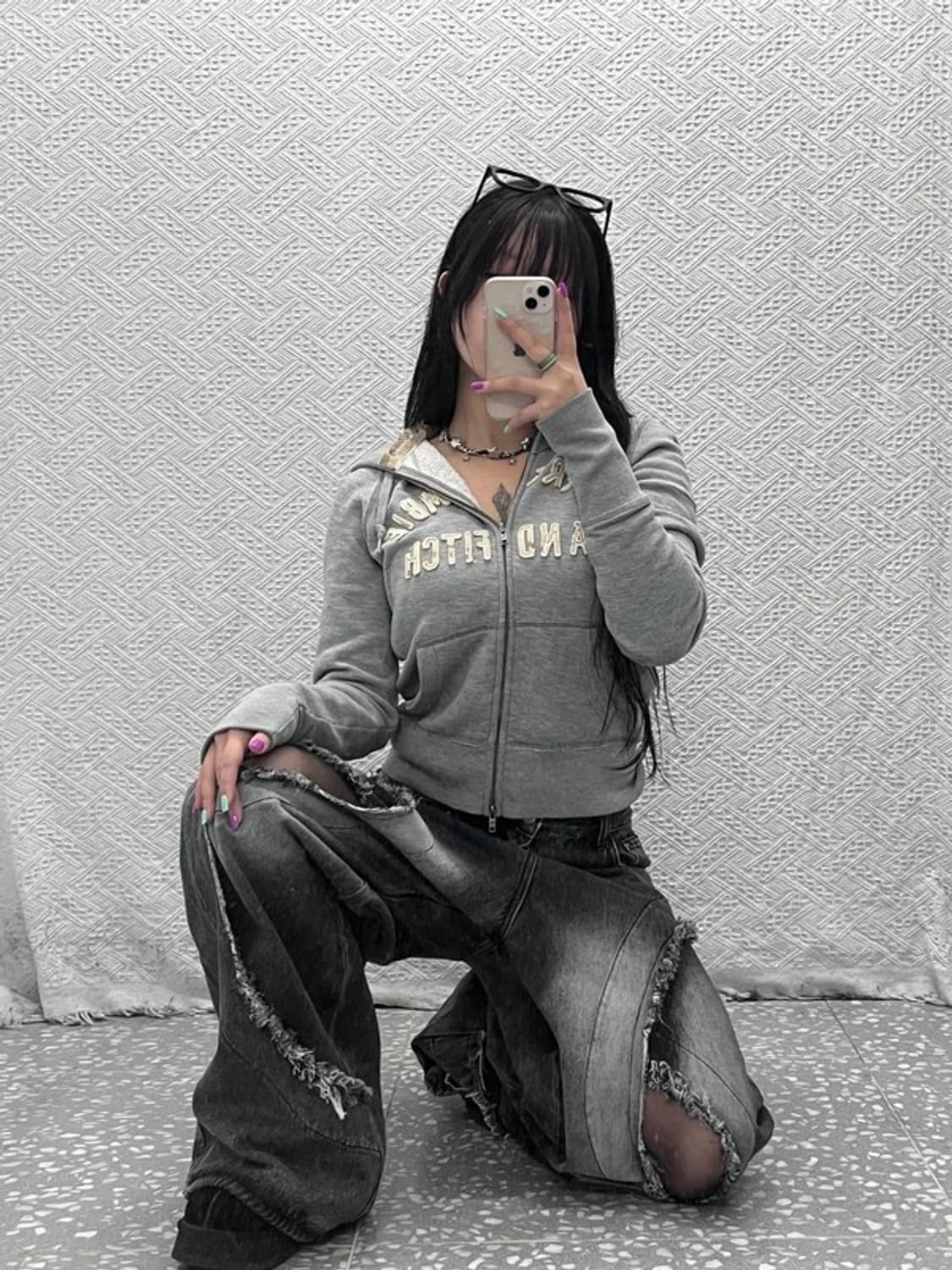 켄 스튜디오 그런지 아메카지 절개라인 흑청 데님 팬츠 XL C07076 상품이미지2