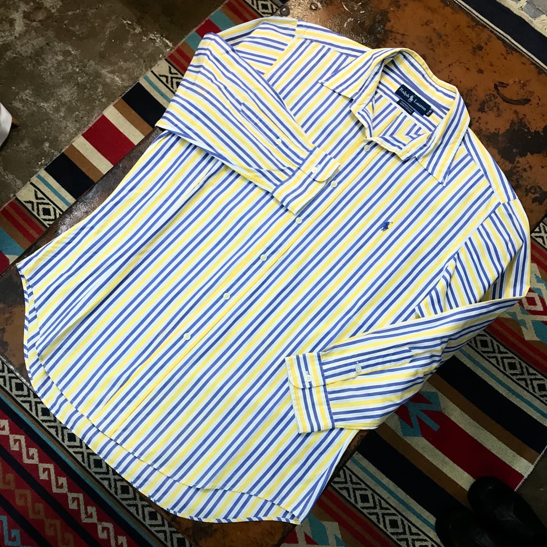 폴로랄프로렌 옐로우 블루 더블 스트라이프 셔츠 남성 110 사이즈 상품이미지2