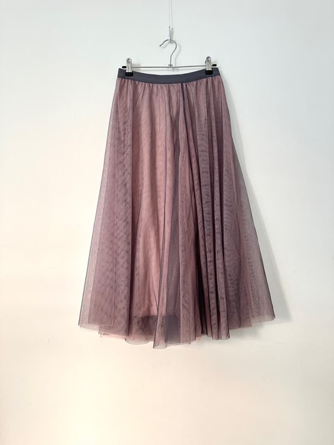 Mesh 2 layered rose skirt / grey & pink 상품이미지1