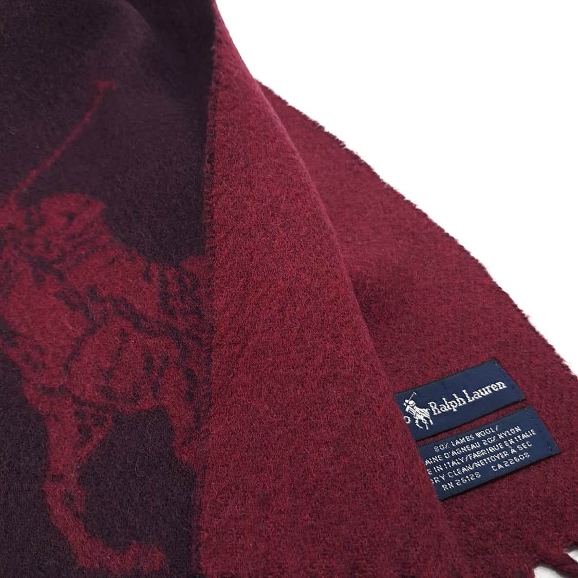 MX259 폴로 랄프로렌 퍼플 버건디 양면 빅포니 램스울 목도리 머플러 상품이미지5