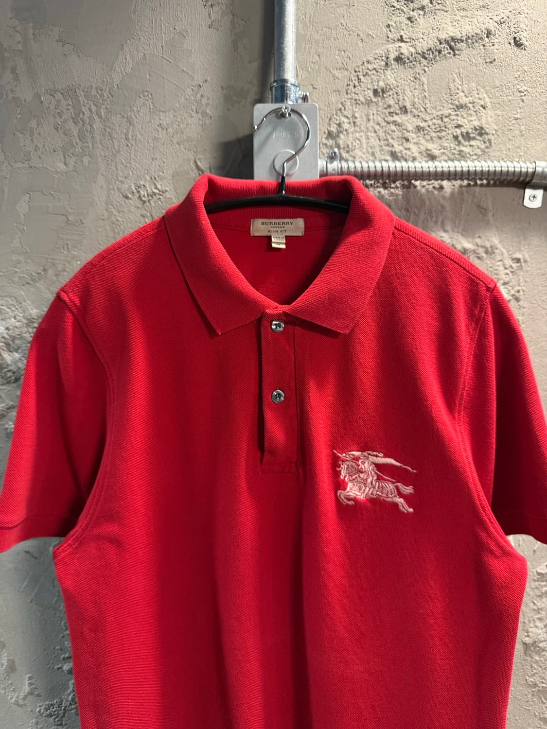 M 버버리 BURBERRY 슬림핏 빅 로고 자수 PK 반팔 레드 상품이미지4