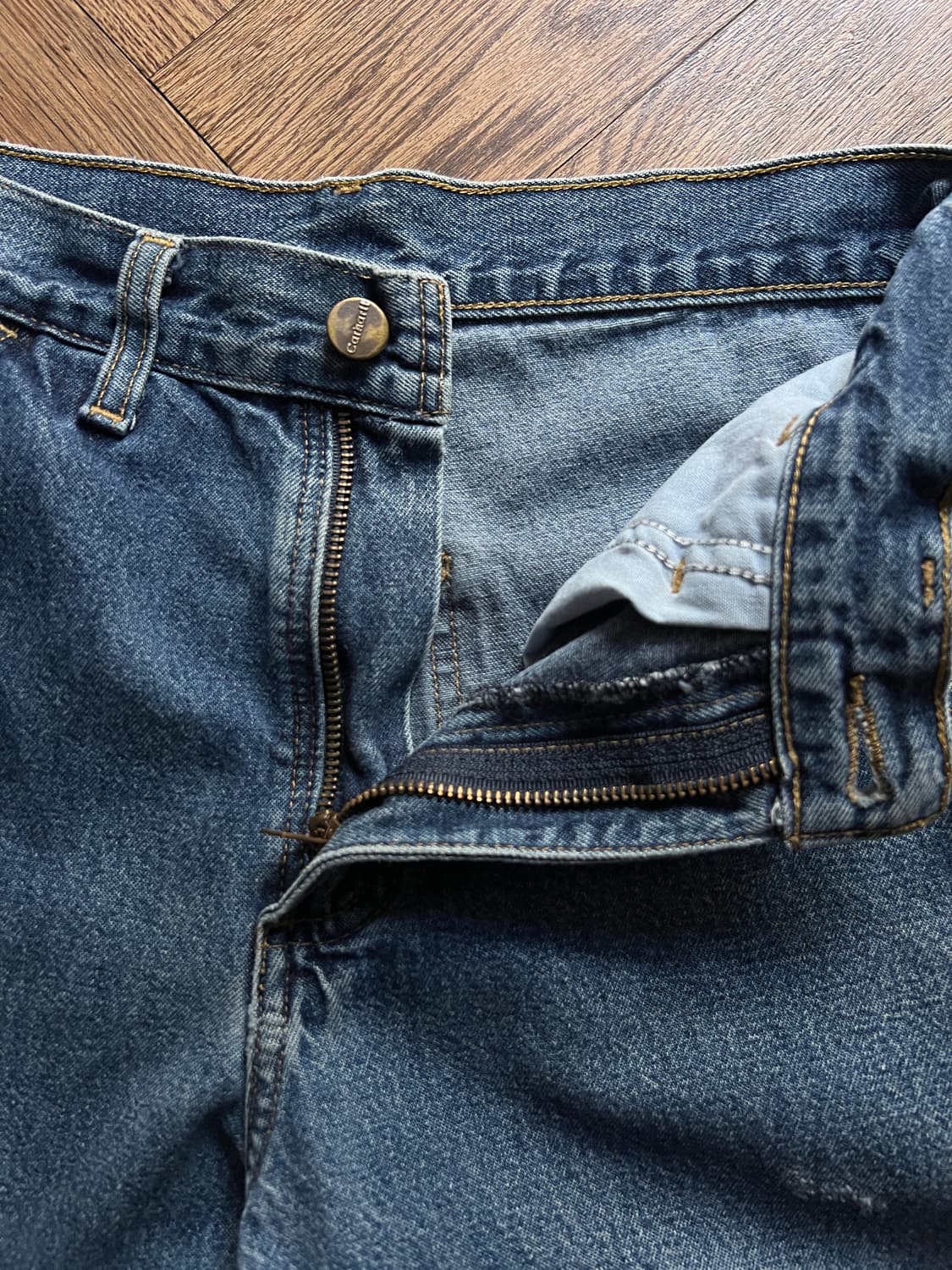 [28]칼하트 USA 덩가리핏 빈티지 워싱 싱글니 카펜터 워크 데님 팬츠 상품이미지3