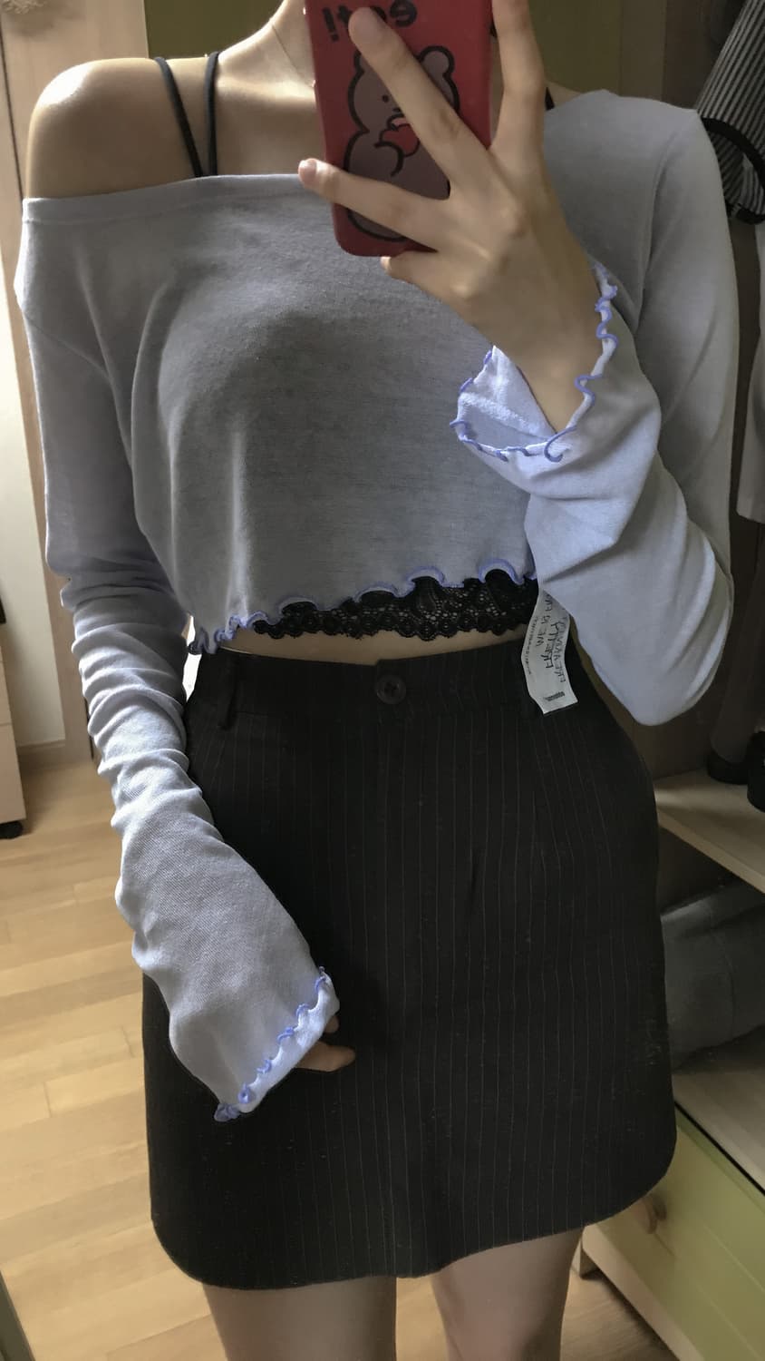 미스치프 브라운 스트라이프 미니스커트 상품이미지1