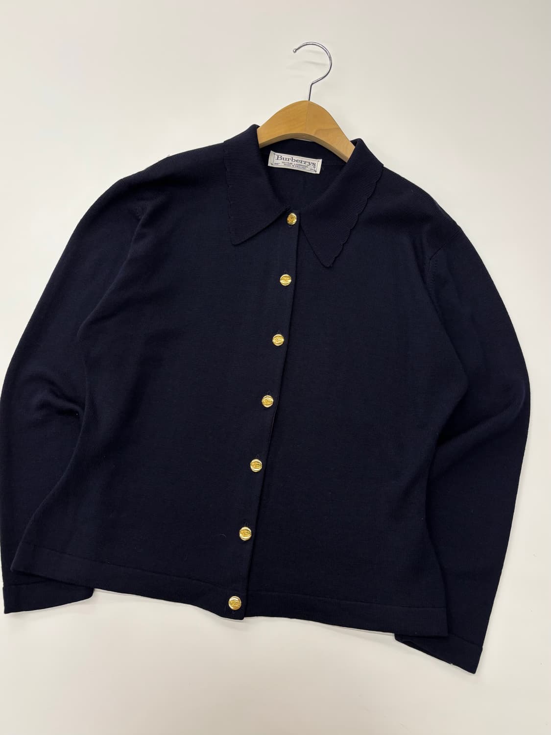 Burberry 버버리 90s 네이비 램스울 카라 가디건 상품이미지1