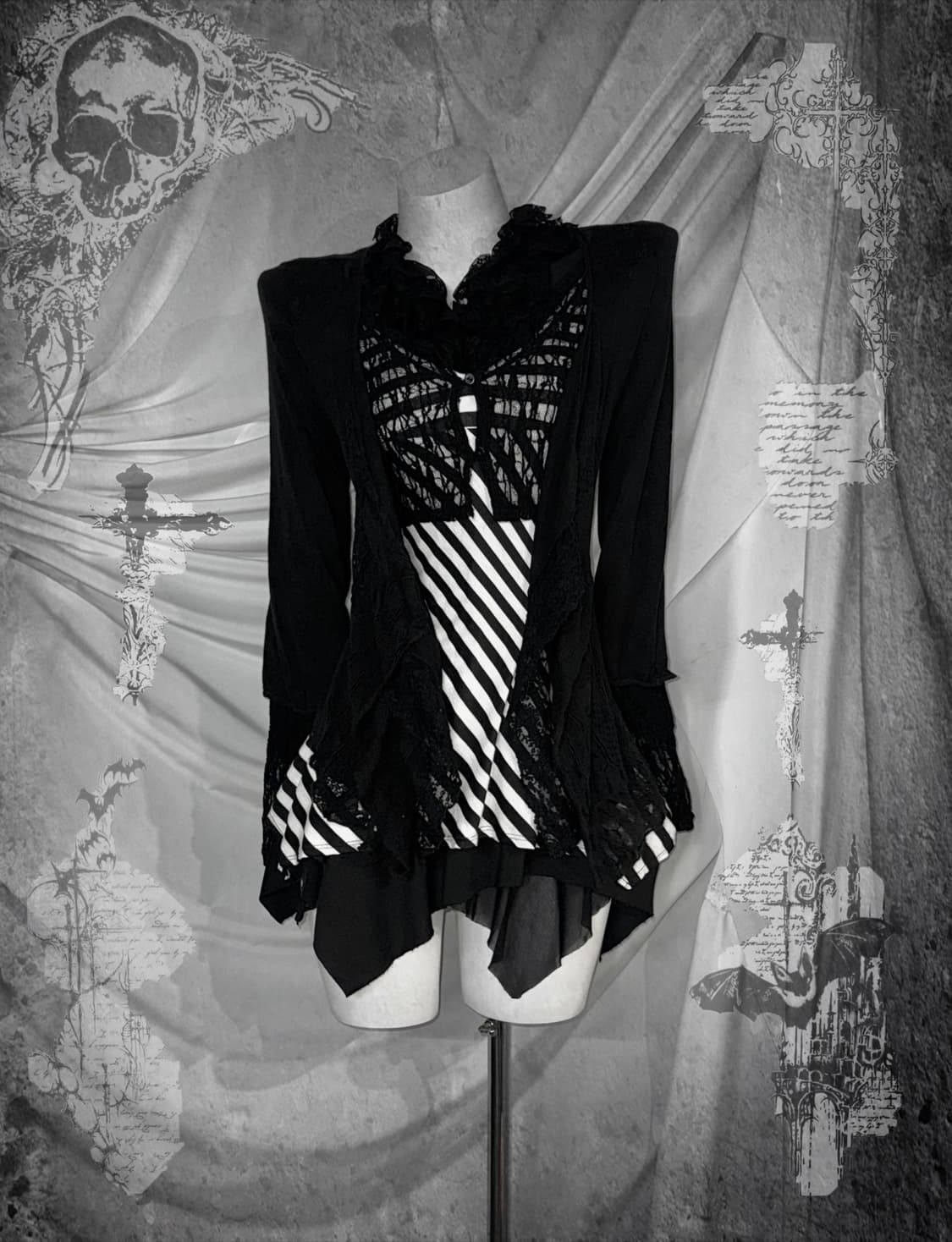 입문고스 언발 드레이프 레이스 고스고딕 공겜여주 코디세트 상품이미지1