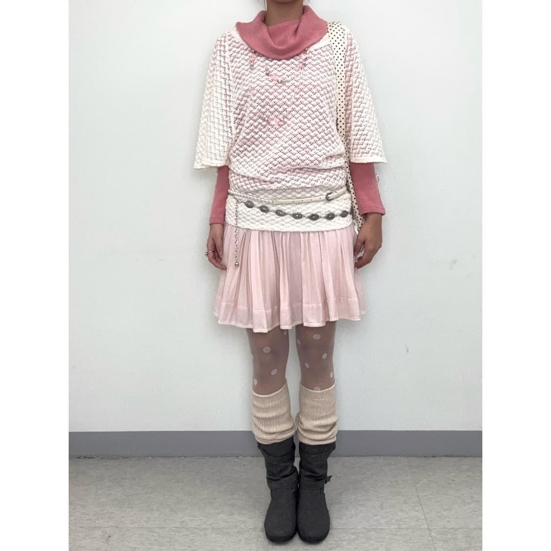 빈티지 연핑크 미디 스커트 상품이미지1