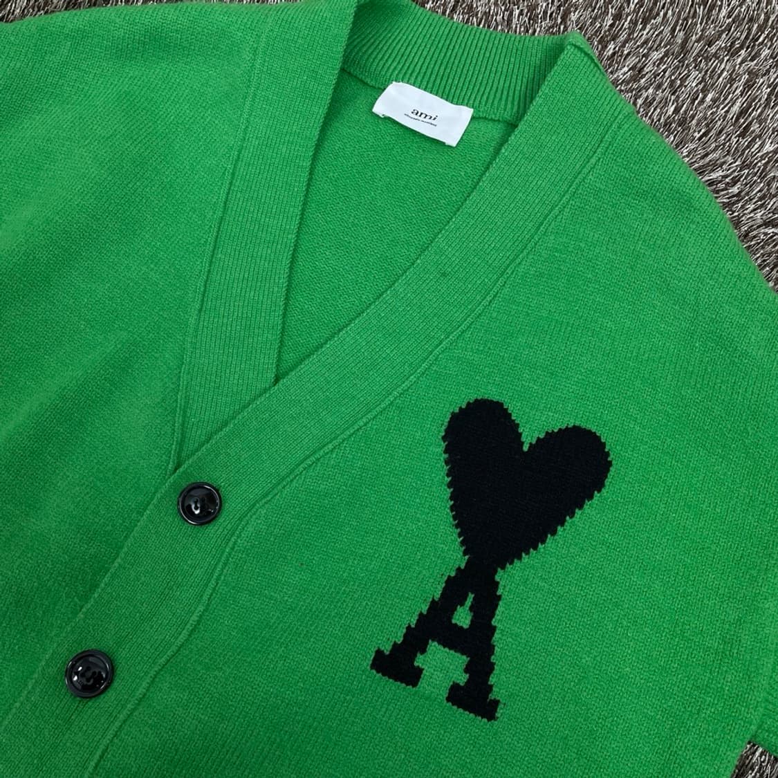 아미 AMI 그린 빅 하트 로고 울 가디건 M 상품이미지2