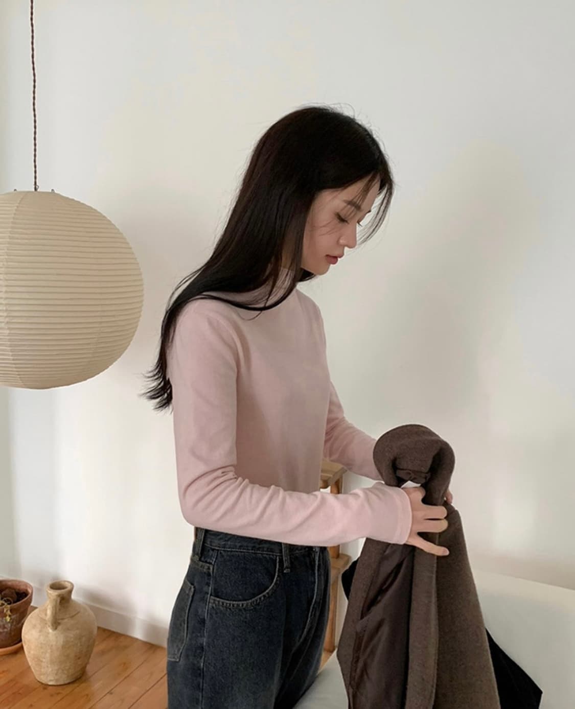 가내스라 오디네르 에토 기모 폴라 티셔츠 - 핑크 상품이미지3