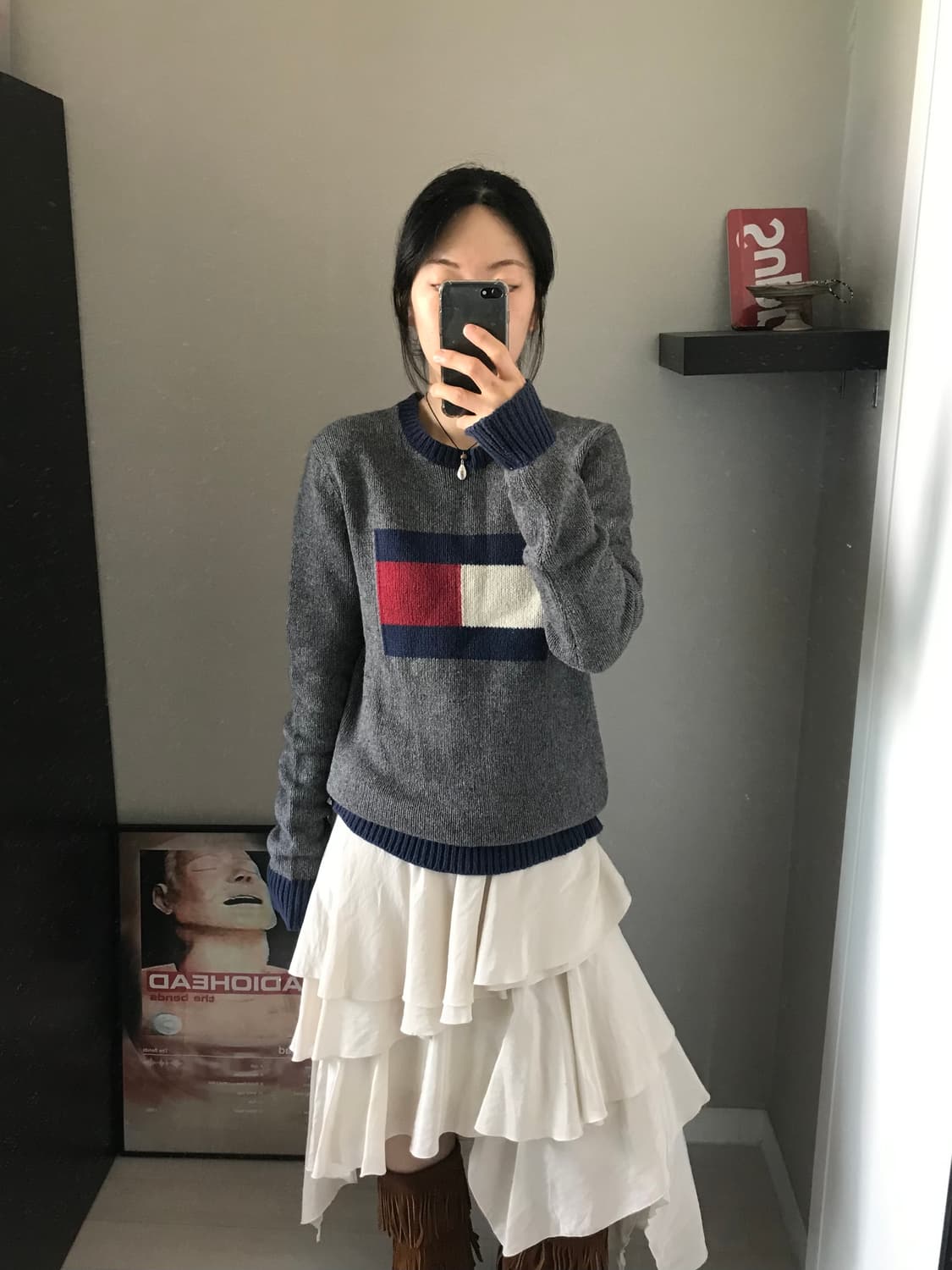 타미힐피거 중앙 빅 로고 차콜 니트 상품이미지1