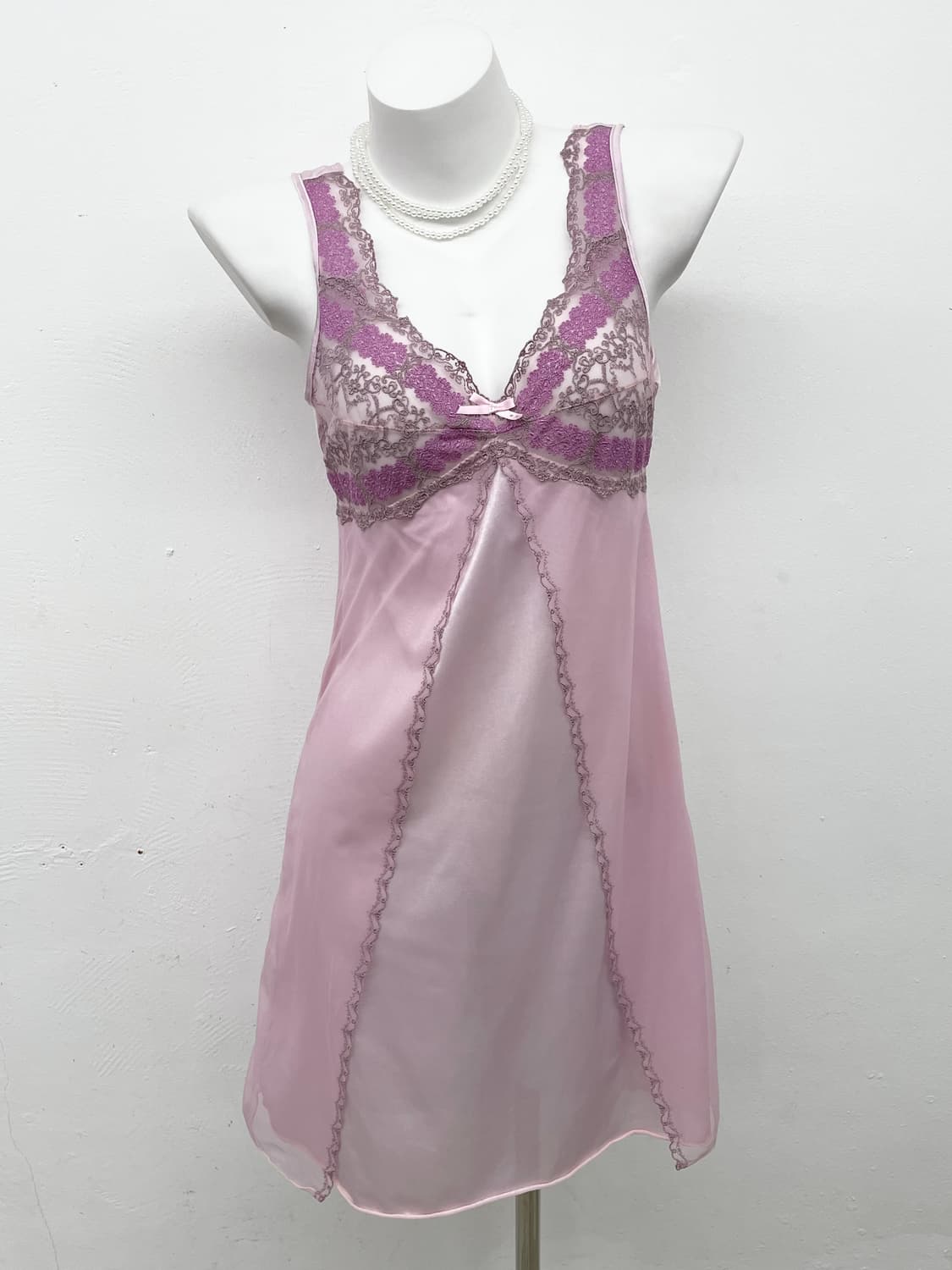 핑크 자수 레이어드 슬립 상품이미지1