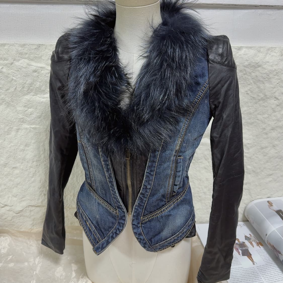 빈티지 라쿤퍼 데님 슬림 양가죽자켓 상품이미지1