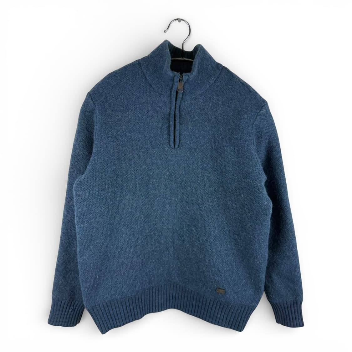 100) 핸리코튼 우먼스 하프집 울 니트 블루 상품이미지1