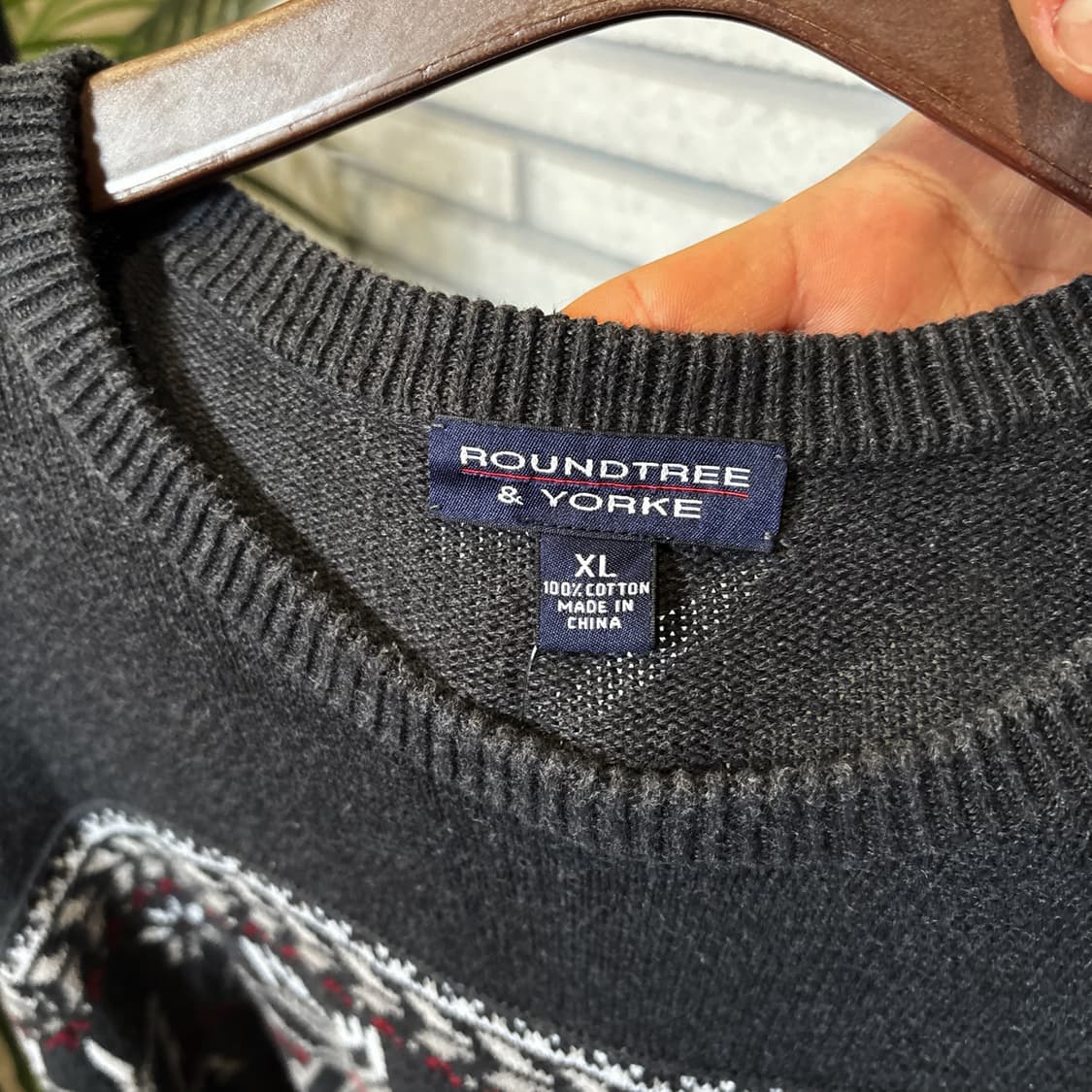 USA VINTAGE 노르딕 패턴 코튼니트 엠보싱 라인 디테일 다크차콜 상품이미지6