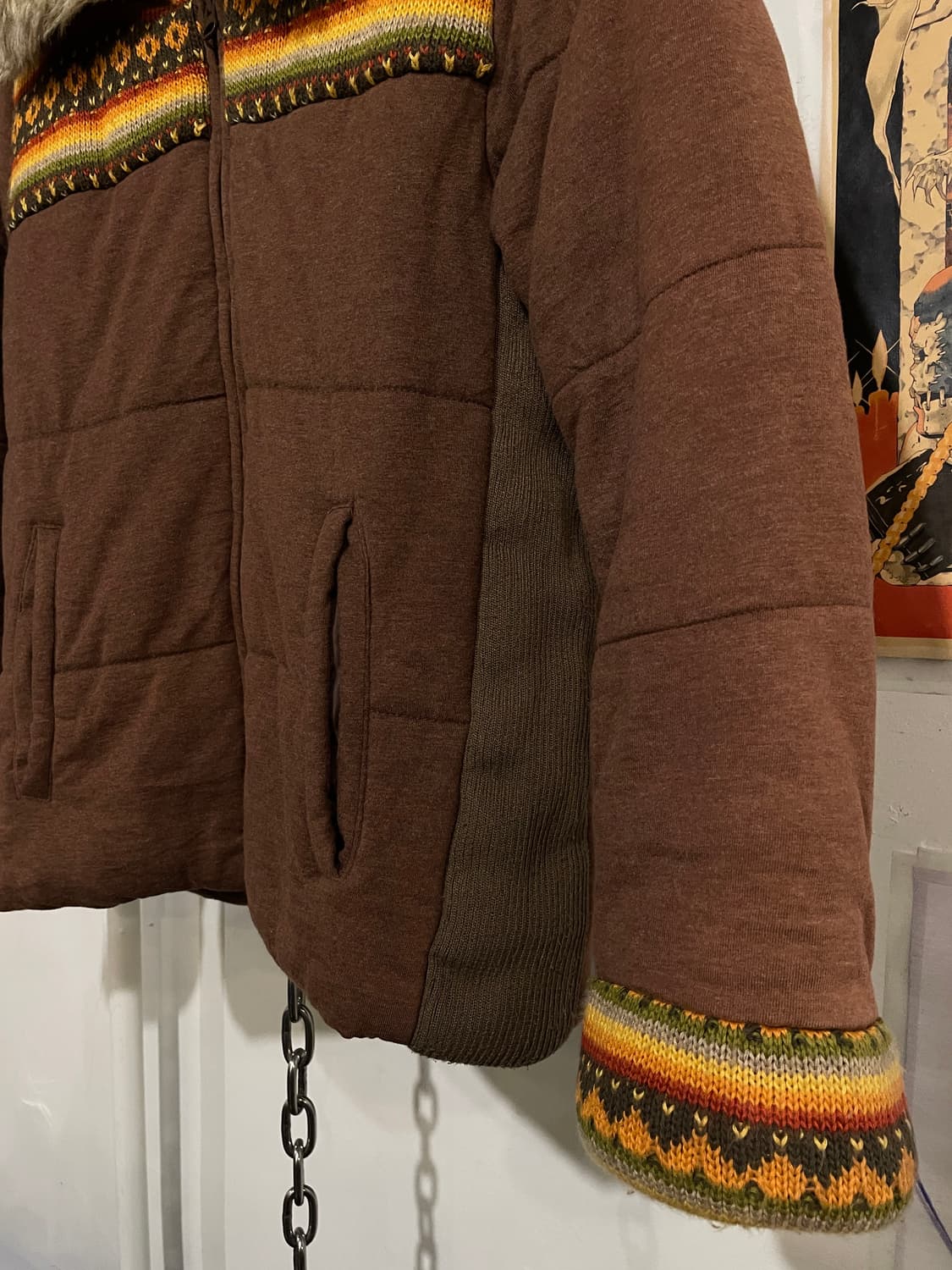 kriff mayer 에스닉 패턴 퍼 카라 브라운 패딩 히피 모리 상품이미지3