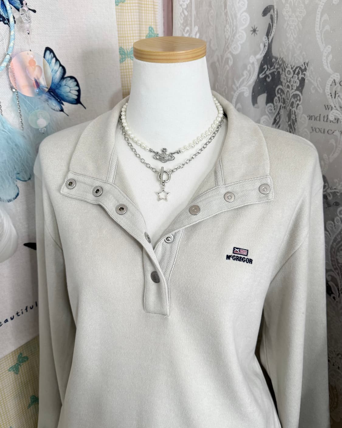 베이지 버튼 카라 티셔츠 상품이미지3