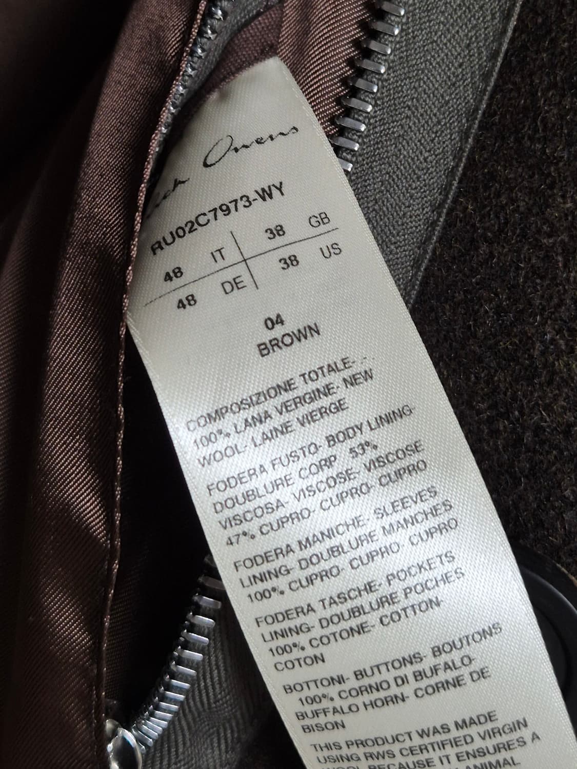 (새상품/48)릭오웬스 FW23 DRELLA 슬림 더블 코트 브라운 상품이미지5