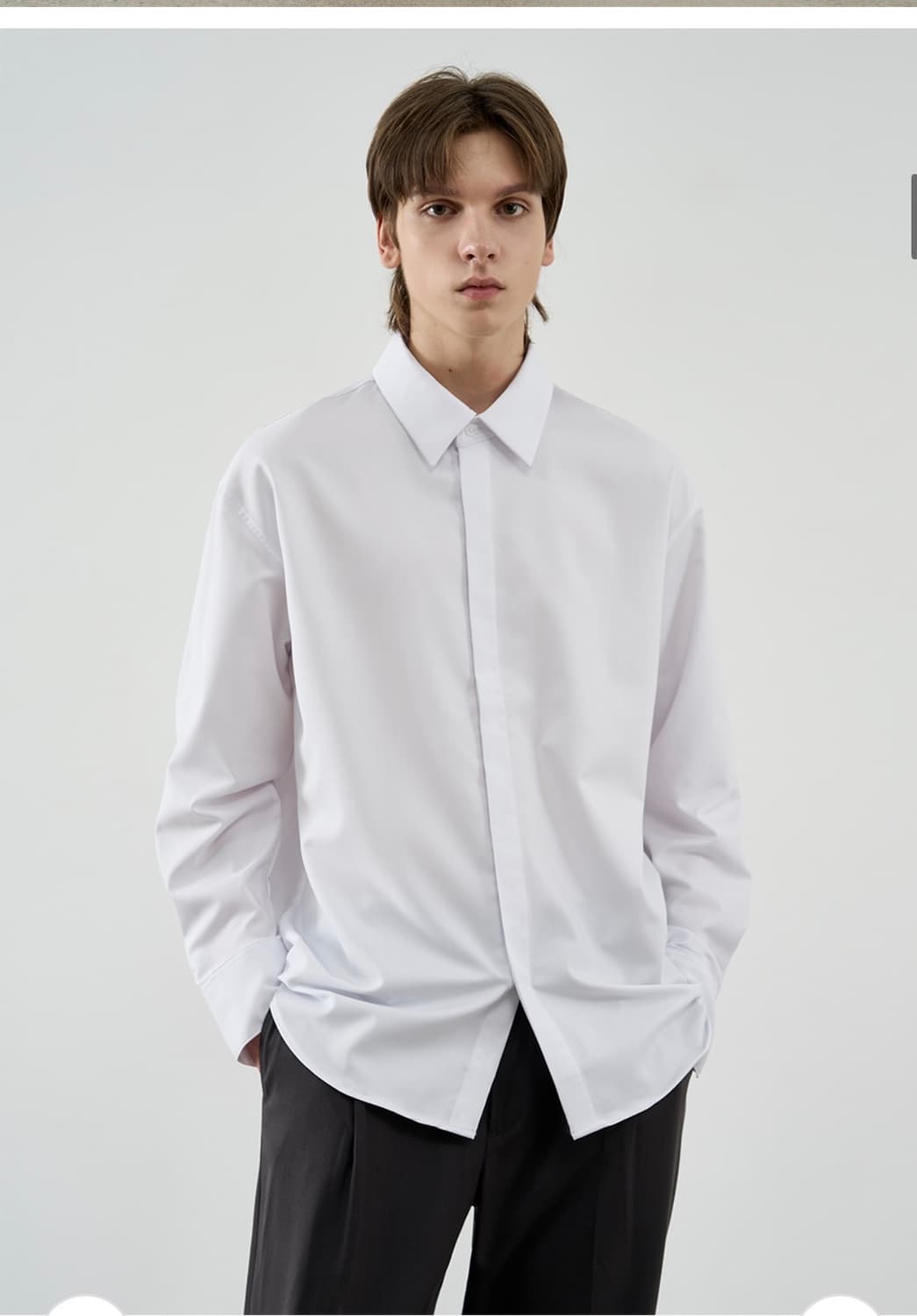 (L) 드로우핏 오버사이즈 히든 미니멀 셔츠 [WHITE] 판매 상품이미지5