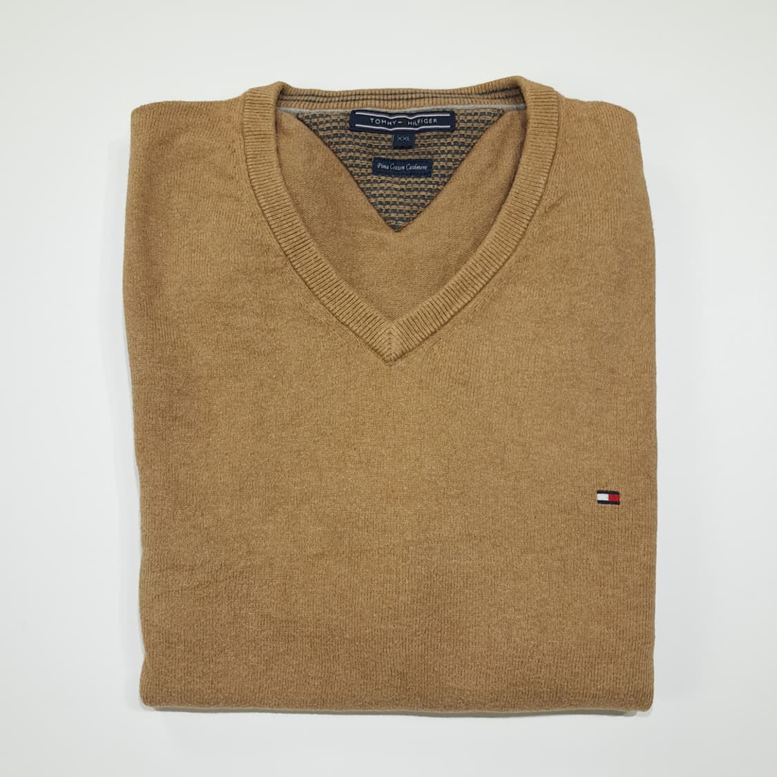 CL949 2XL 타미힐피거 00s 피마코튼캐시미어 카멜 V넥 니트 상품이미지7