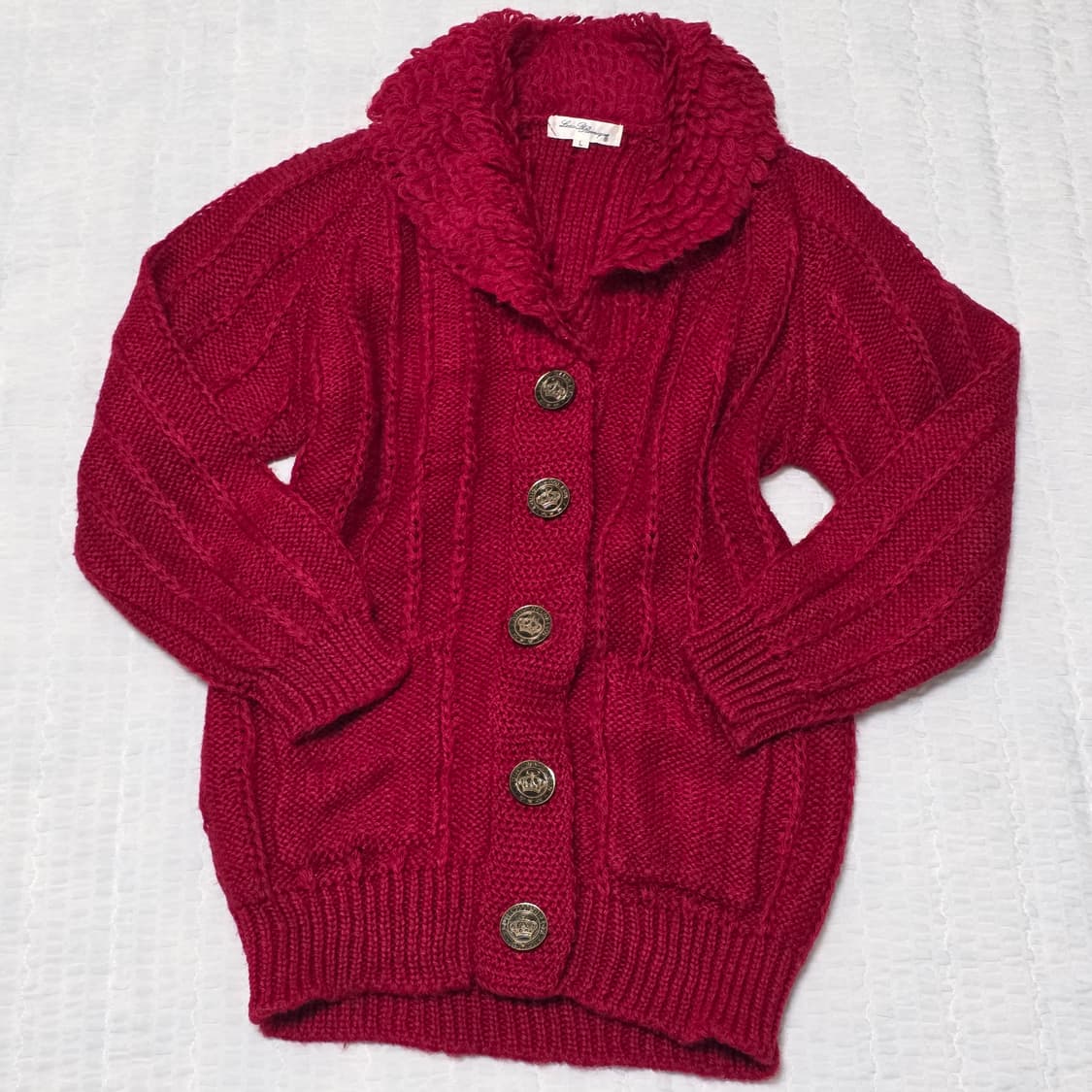 일본빈티지)레드 케이블 모리걸st 오네갸루 카라 케이블 더블니트 가디건 상품이미지1