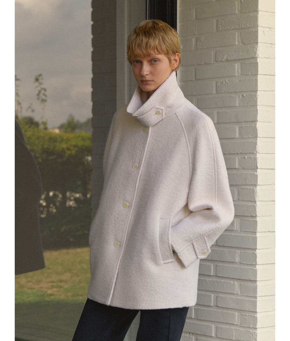 모헤 아이보리 울 하프 코트 상품이미지4