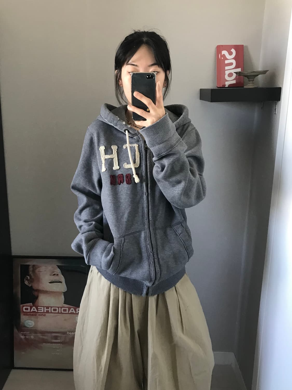 아베크롬비 자수 로고 그레이 후드집업 상품이미지3