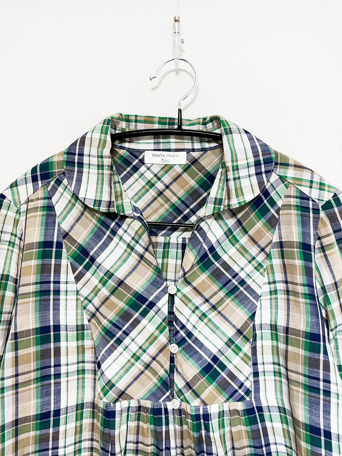 Round Collar Check Shirt – Yellow Green 상품이미지2
