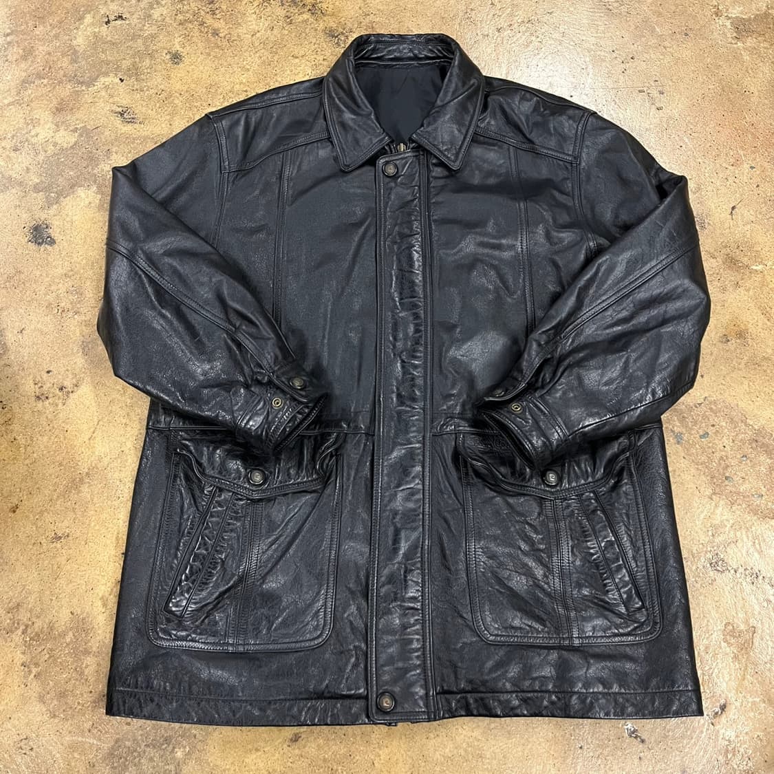 [정품/100] 피에르 가르뎅 블랙 레더 카코트 가죽 자켓 b10  상품이미지2