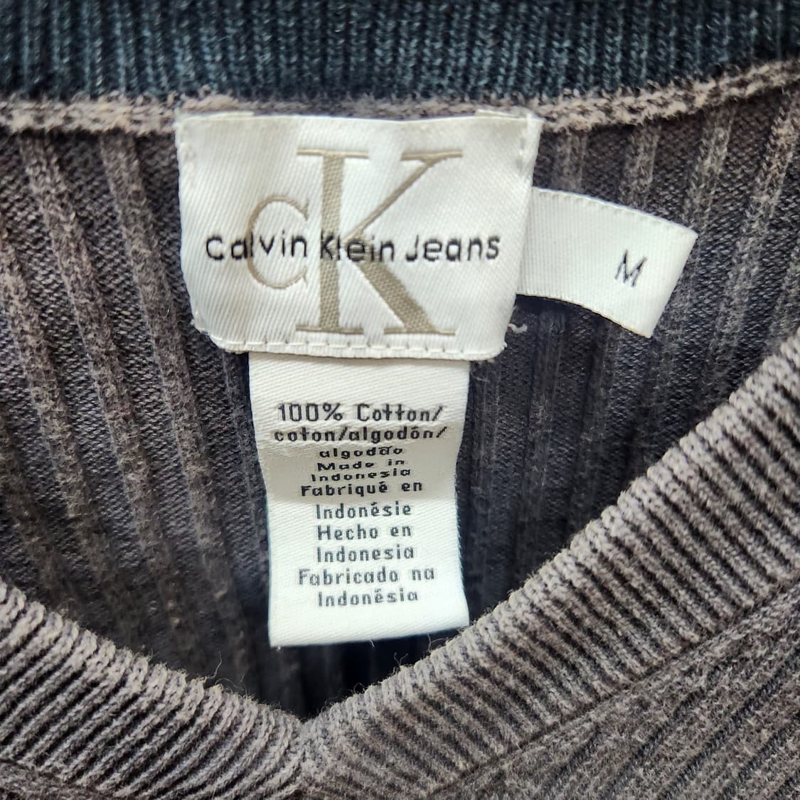 CK캘빈클라인 골지 배색 코튼 니트M(M) 상품이미지4