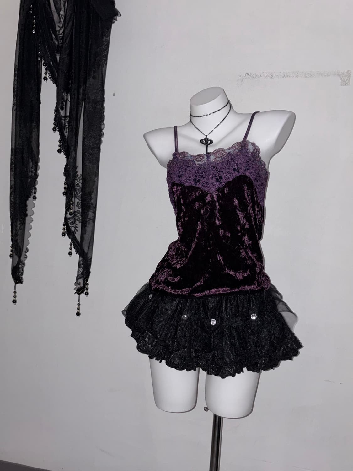 희귀 딥퍼플 페어리 나시 다크페어리 벨벳 고스 고딕 보라 상품이미지5