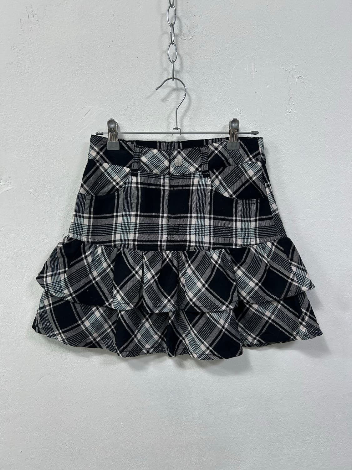 블루 민트맛 체크 퍼프 스커트 상품이미지4