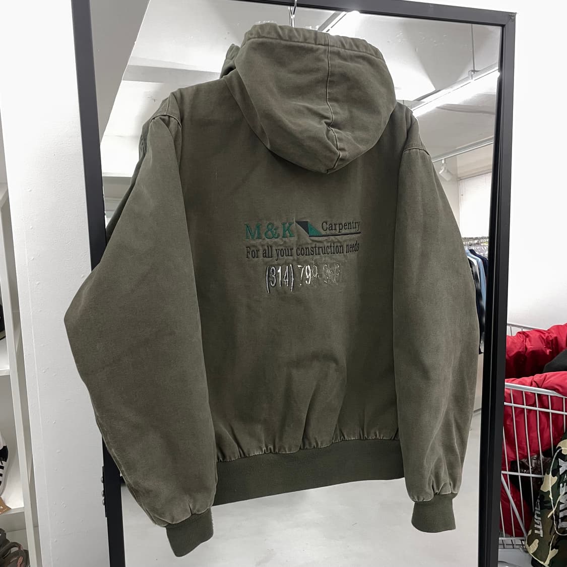 빈티지 모스그린 덕액티브 칼하트맛 페이딩 캔버스 후드 워크자켓 상품이미지2