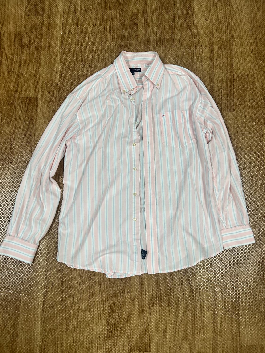 타미힐피거 빈티지 핑크 스트라이프 셔츠 상품이미지1