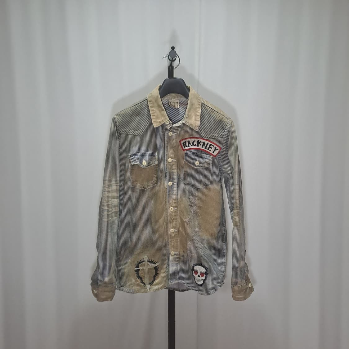 (택포) 해골 자수패치 빈티지 워싱 데님셔츠 95-100 B156 상품이미지2