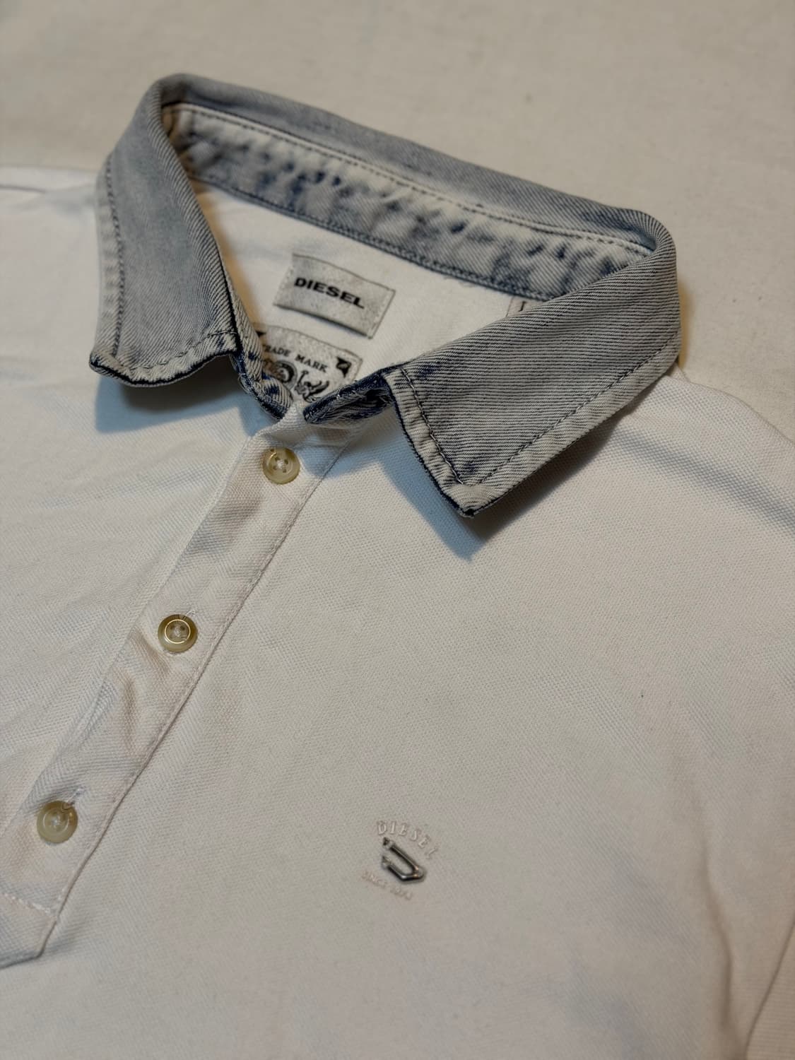 디젤 스틸로고 데님카라 반팔 카라티 화이트 상품이미지2