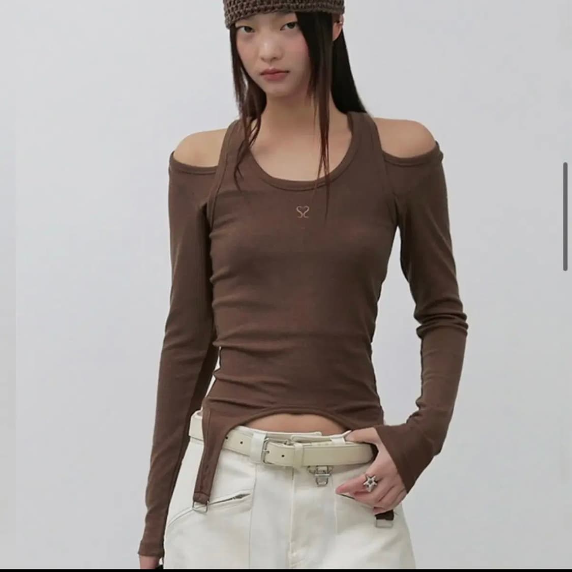 세이스라 체크 볼레로 셔츠 브라운 상품이미지3