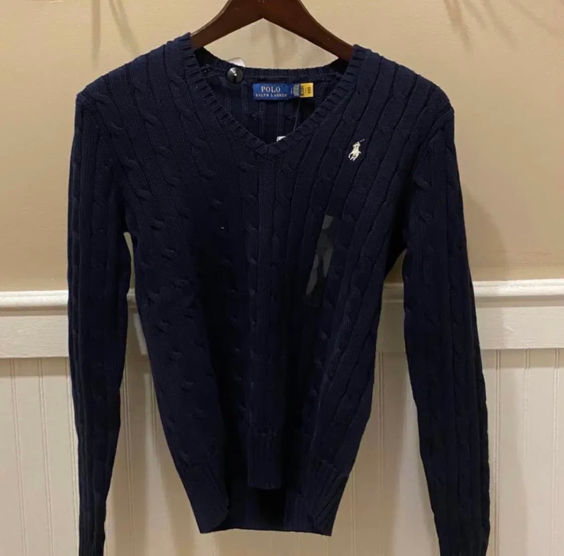폴로 랄프로렌 브이넥 케이블 니트 여성 네이비 상품이미지2