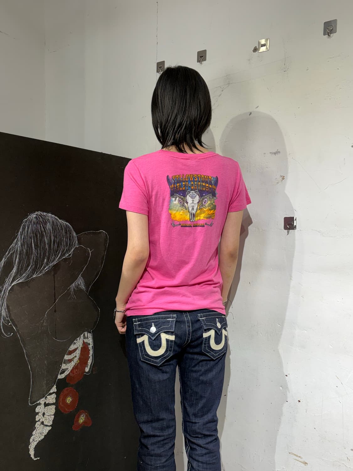 할리데이비슨 y2k 핑크 빅로고 반팔티 L 상품이미지3