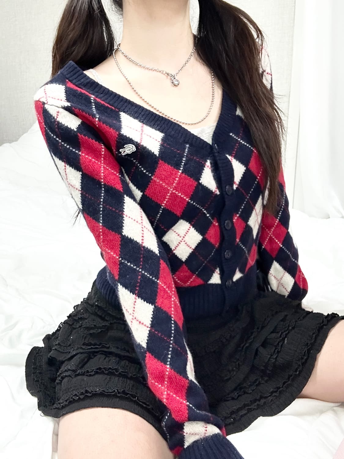 라코스테 아가일체크 캐시혼방 울 가디건 상품이미지3