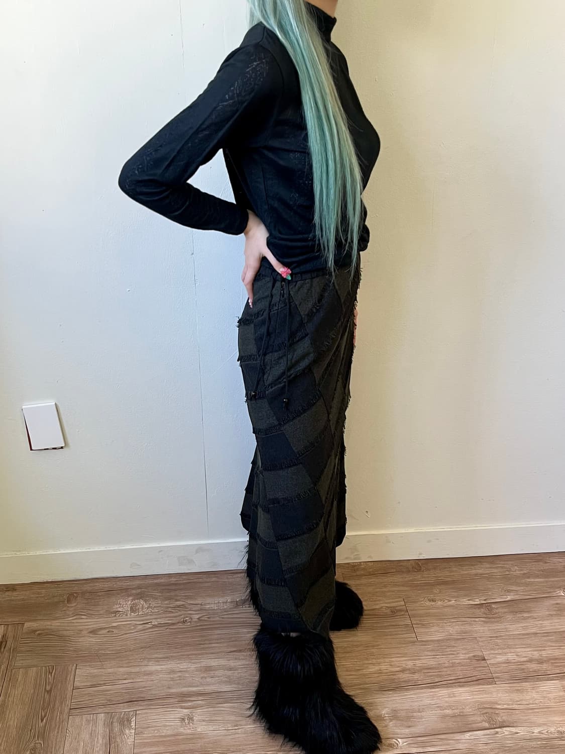 japan vtg 아가일 프릴 롱스커트 상품이미지7