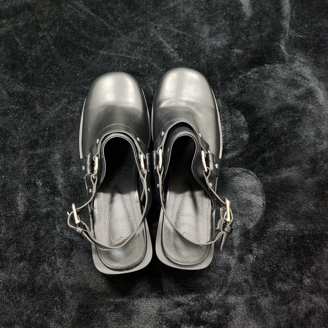 블랙 레더 버클 뮬 샌들 슬링백 로퍼 스트랩 슈즈(245) 상품이미지4