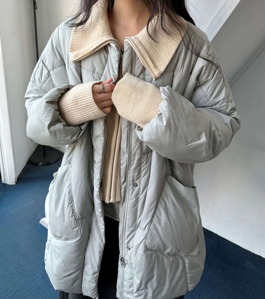 Middle gauge knitted 2way neck zip parka 상품이미지5