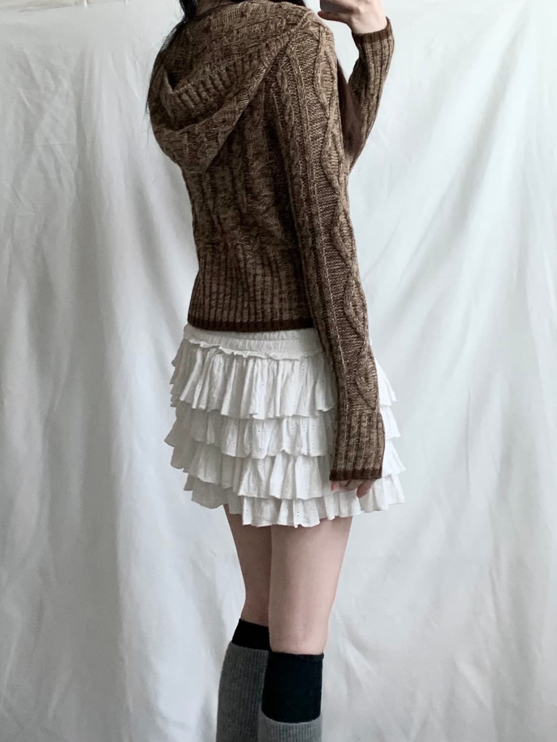 초코라떼 꽈배기 후드 니트 상품이미지3