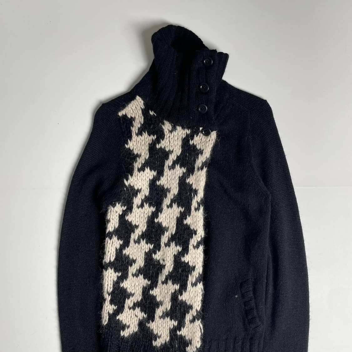 A/T 알파카 블렌드 하운드투스 체크 언밸런스 하이넥 자켓 상품이미지2